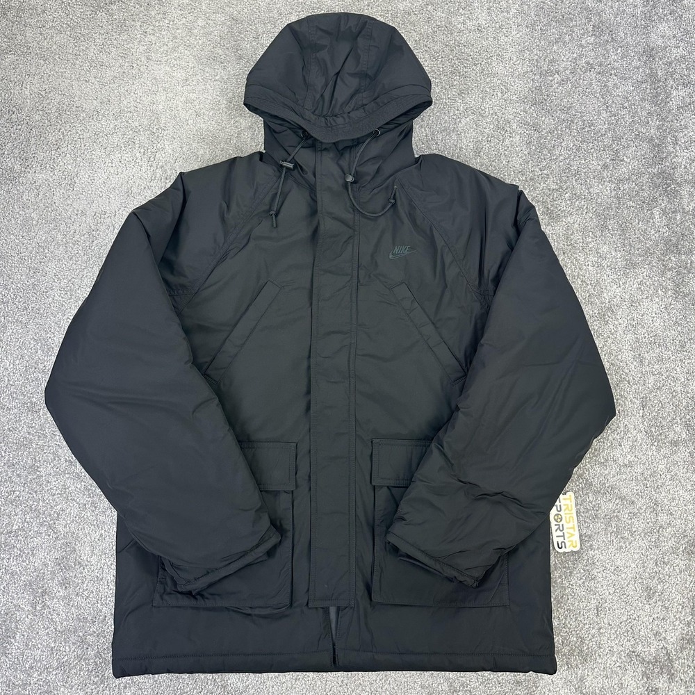Nike Jacket Mens Medium Black Therma-FIT Hooded Parka Loose Fit Coat FZ0869-010